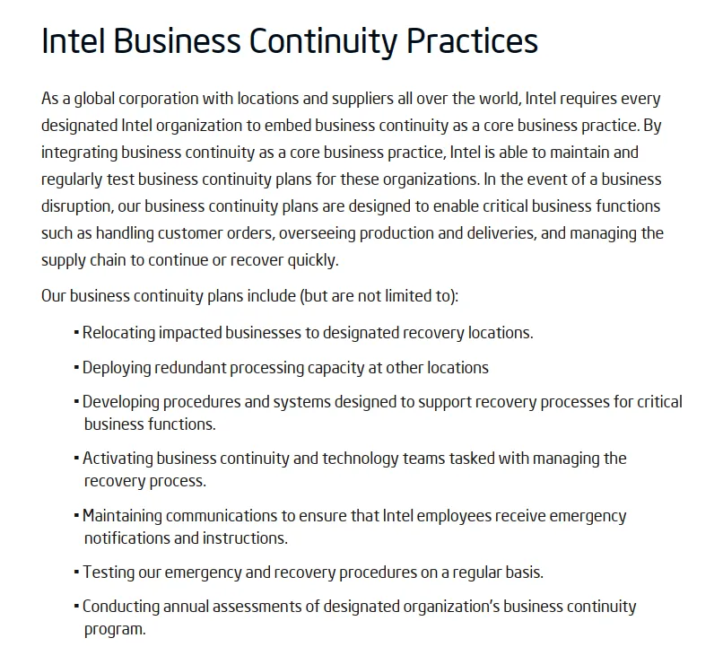 Intel 业务连续性实践